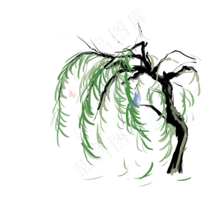 中国画柳树绿色古风