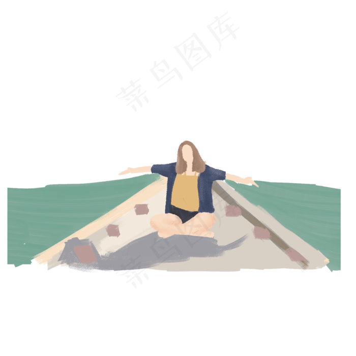 春天旅游子在山水间坐船的小女孩