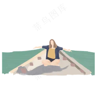 春天旅游子在山水间坐船的小女孩