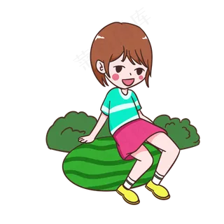 夏天坐在西瓜上的女孩