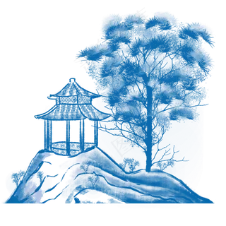 水墨古风凉亭山水风景