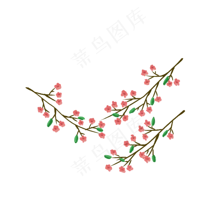 春天红色小花的树枝PNG(2000X2000(DPI:300))psd模版下载