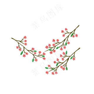 春天红色小花的树枝PNG