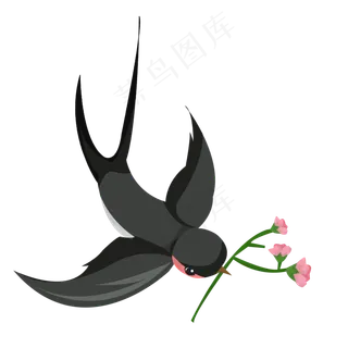 叼着花枝的燕子春天,免抠元素