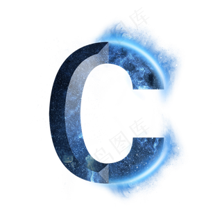 炫酷蓝色星空星辰字母C