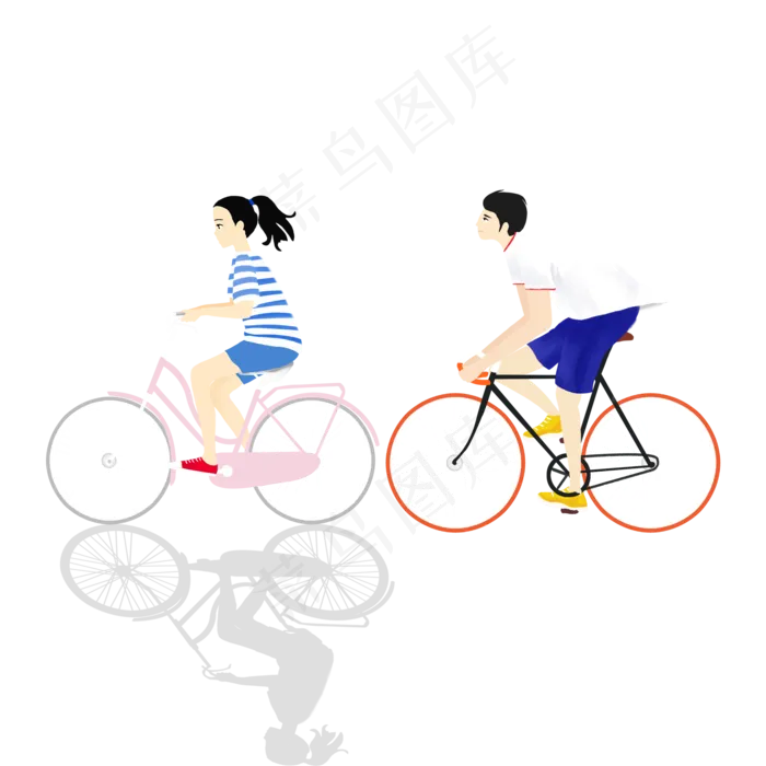 卡通男孩女孩骑单车(2000X2000(DPI:300))psd模版下载