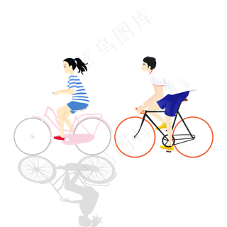 卡通男孩女孩骑单车