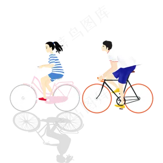卡通男孩女孩骑单车