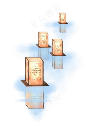 中国风元宵节河灯,免抠元素