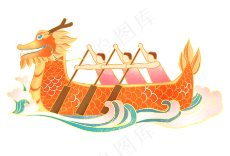 赛龙舟三人划桨中国风