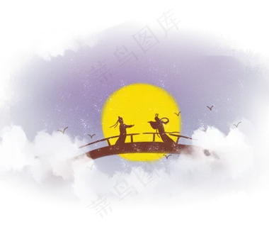 七夕节牛郎织女月亮银河,免抠元素