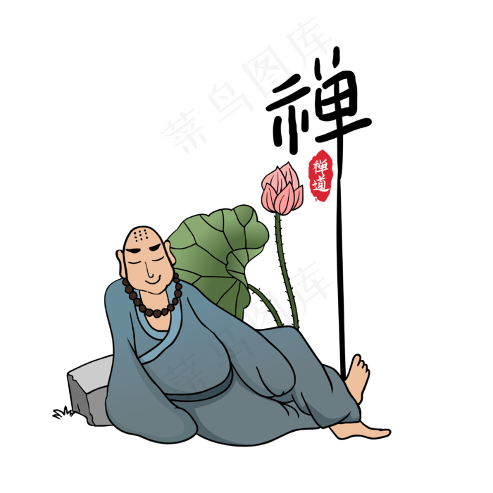 矢量和尚睡卧莲花禅(2000X2000(DPI:300))ai矢量模版下载