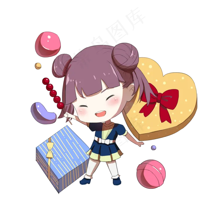 儿童节蓝色小朋友收礼物(2000X2000(DPI:300))psd模版下载