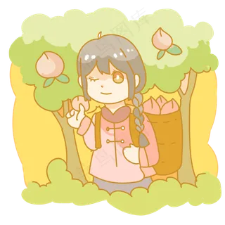 摘桃子的少女