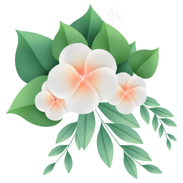 白色立体花朵和叶子(2000X2000(DPI:299))psd模版下载