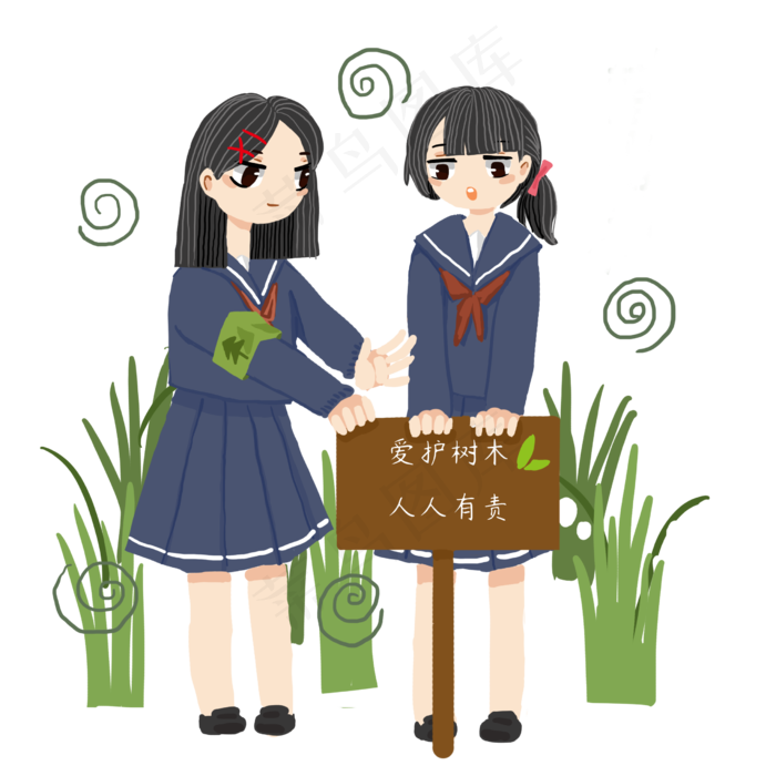 植树节小女孩和木牌(2480X2480(DPI:300))psd模版下载