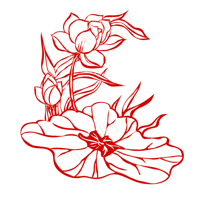 红色荷花荷叶装饰图案(2000X2000(DPI:299))psd模版下载