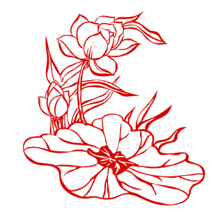 红色荷花荷叶装饰图案