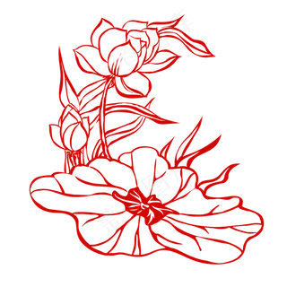 红色荷花荷叶装饰图案