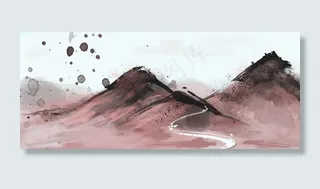 水墨风水彩风粉色山水风景电商banner