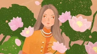 夏日手执荷花少女