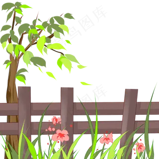 小树小草小花和栅栏,免抠元素