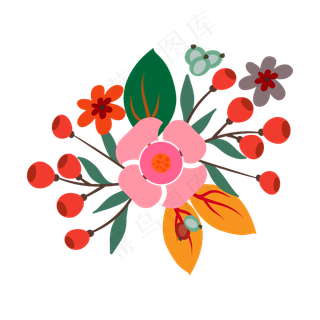 森系小清新水彩手绘绿叶花朵