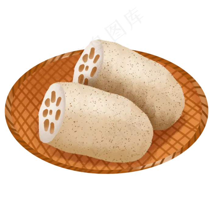 手绘美食原素材荷花果实之竹盘装(2500X2500(DPI:300))psd模版下载