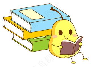 书本和卡通可爱拟人化梨子免抠图