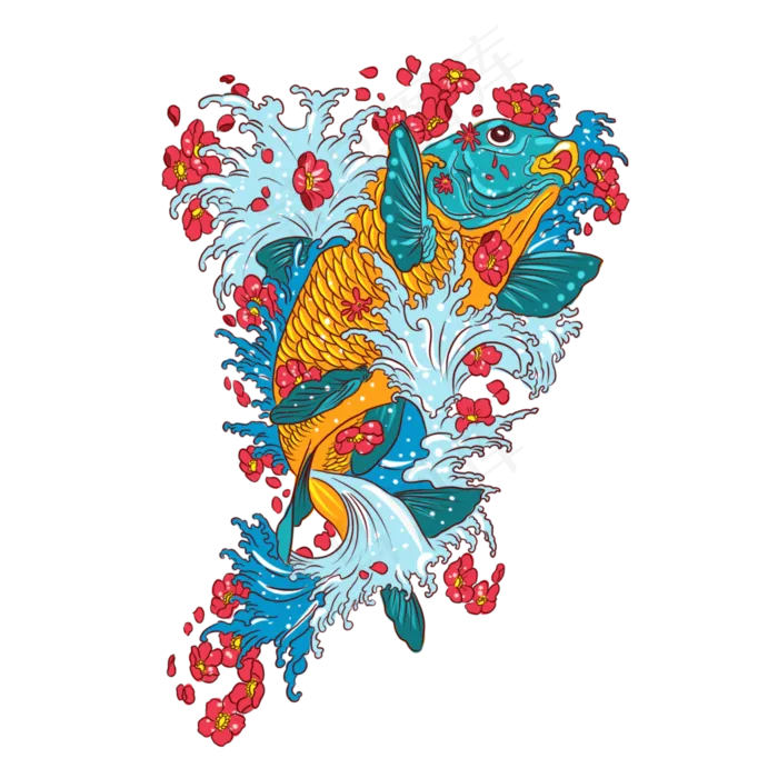 国潮锦鲤手绘中国风(2000X2000(DPI:300))psd模版下载