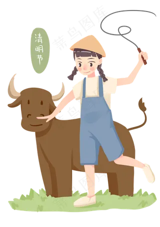 清明节人物和春牛,免抠元素
