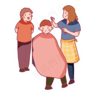 手绘卡通二月二龙抬头剪头发,免抠元素