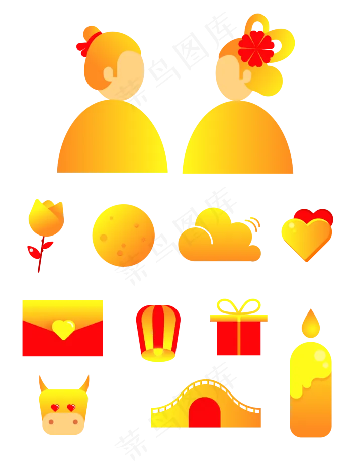 七夕节日金色渐变浪漫矢量图标元ai矢量模版下载