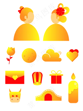 七夕节日金色渐变浪漫矢量图标元