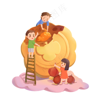 中秋月饼小伙伴抽象想象PNG图,免抠元素