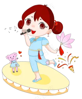 中国风可爱唱歌少女舞台png素材