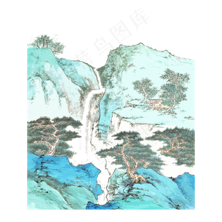 国画水墨山水翠色PNG