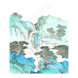 国画水墨山水翠色PNG