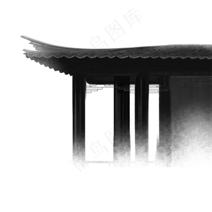 水墨屋檐一角素材,免抠元素(2000*2000px 300 dpi )psd模版下载