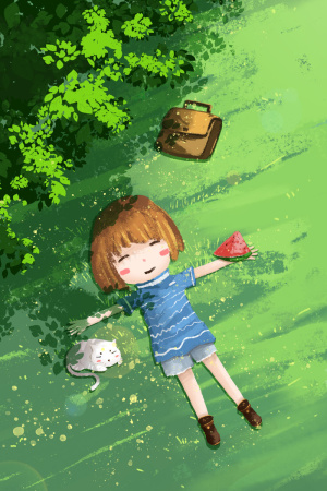 立夏树下草地上午睡