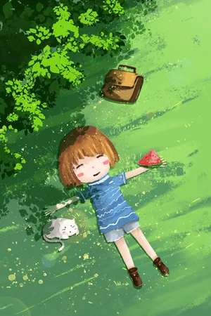 立夏树下草地上午睡