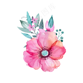 小清新手绘水彩花朵绿叶