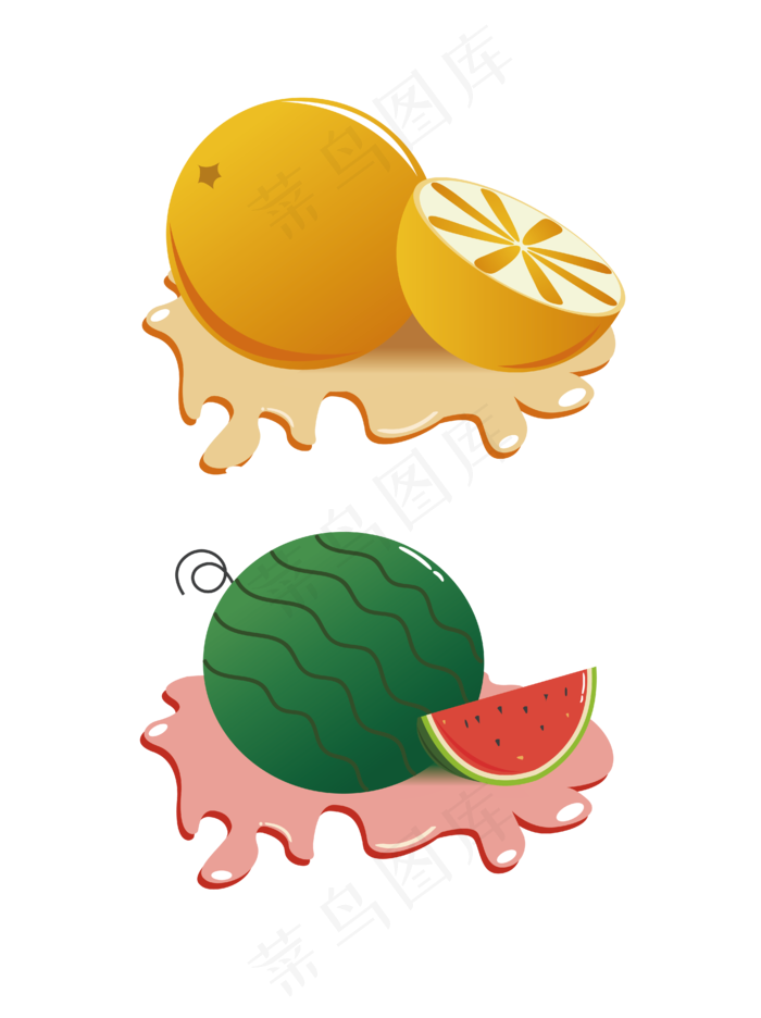 橙子西瓜水果卡通处暑矢量元素(3000X3000(DPI:300))ai矢量模版下载