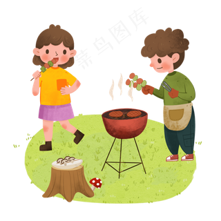 春分烧烤的小女孩,免抠元素