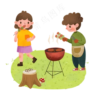 春分烧烤的小女孩,免抠元素