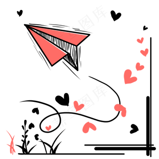 母亲节爱心与纸飞机装饰