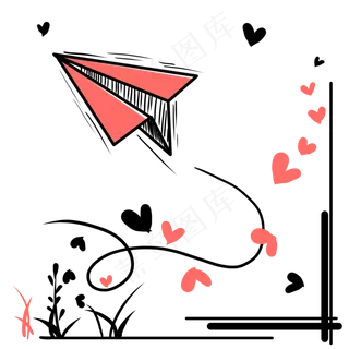 母亲节爱心与纸飞机装饰