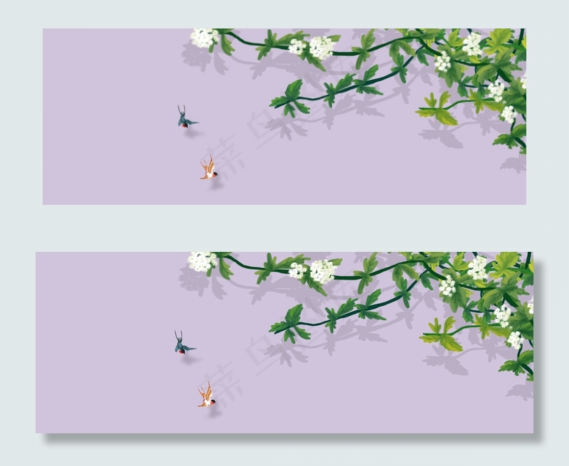 唯美浪漫手绘花鸟家居背景墙装饰画