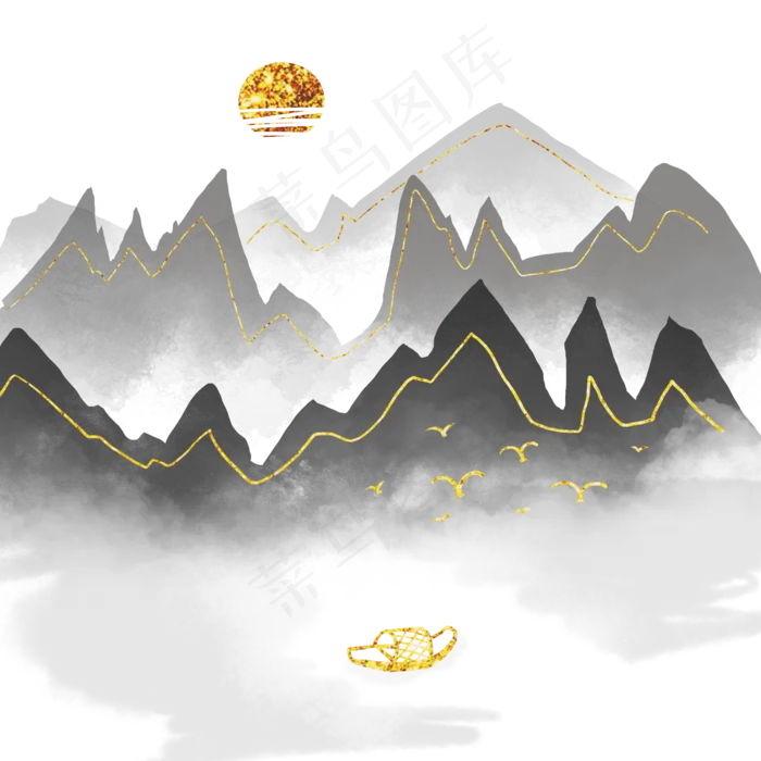 金线山水中国风水墨画