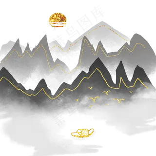 金线山水中国风水墨画